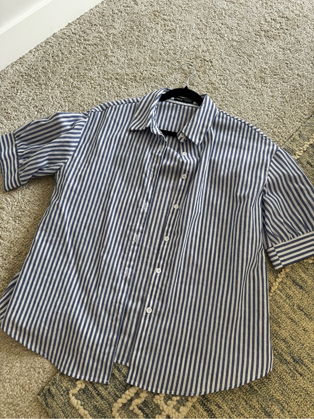 Women Blue and White Stripe Button-Up Shirt NWOT